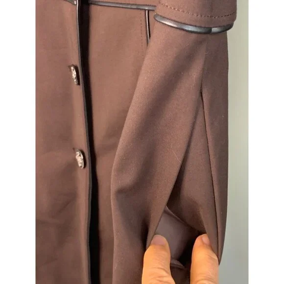 White House Black Market Women's Brown Long Coat XL EUC Button Lined 7246 - Picture 9 of 12